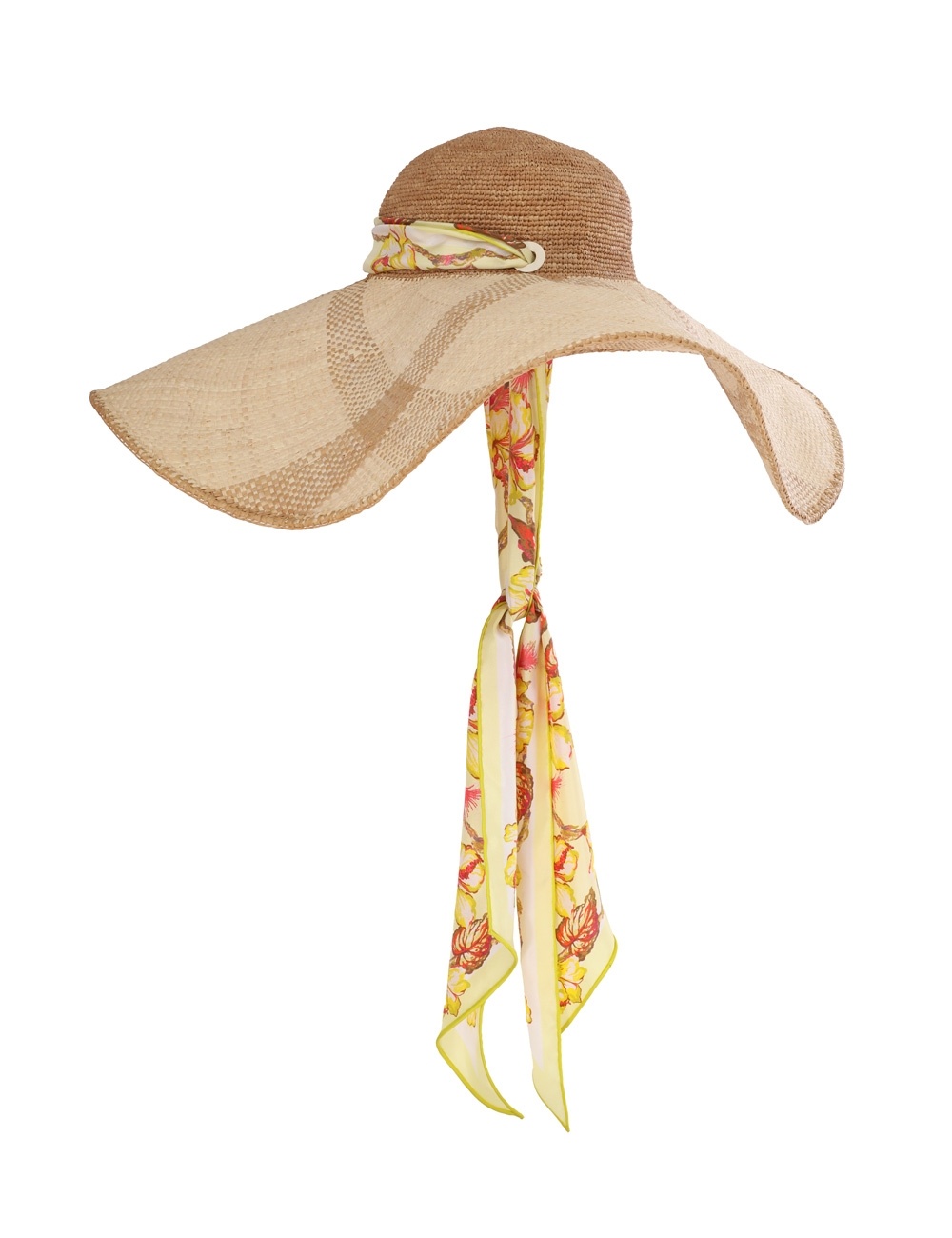 STRAW & PRINTED SILK SUNHAT - 2