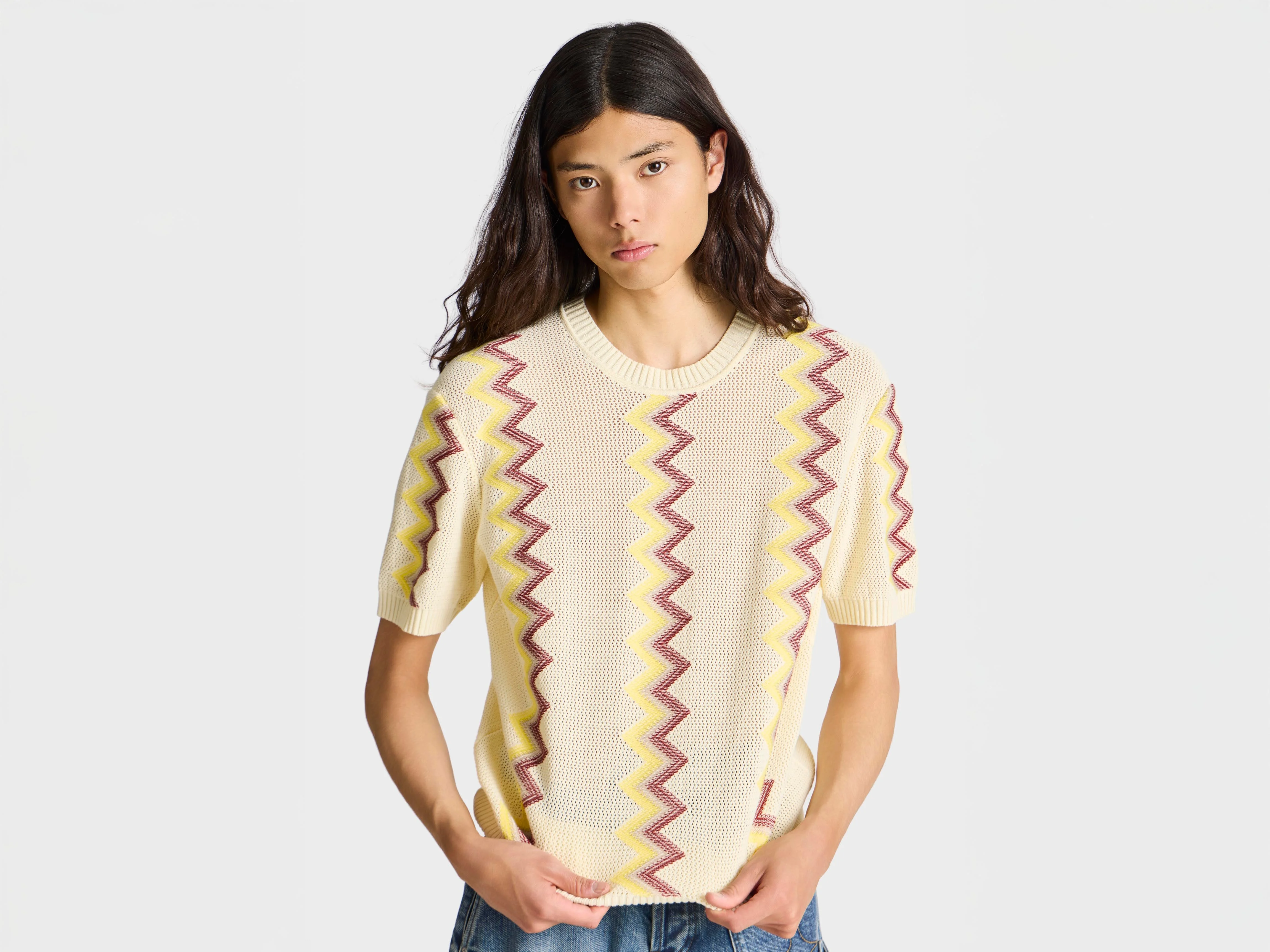 MENS CHEVERON JUMPER IN IVORY - 1