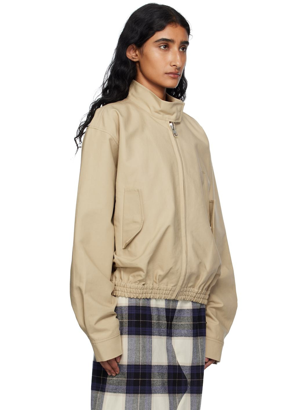 Beige Stand Collar Blouson Jacket - 2
