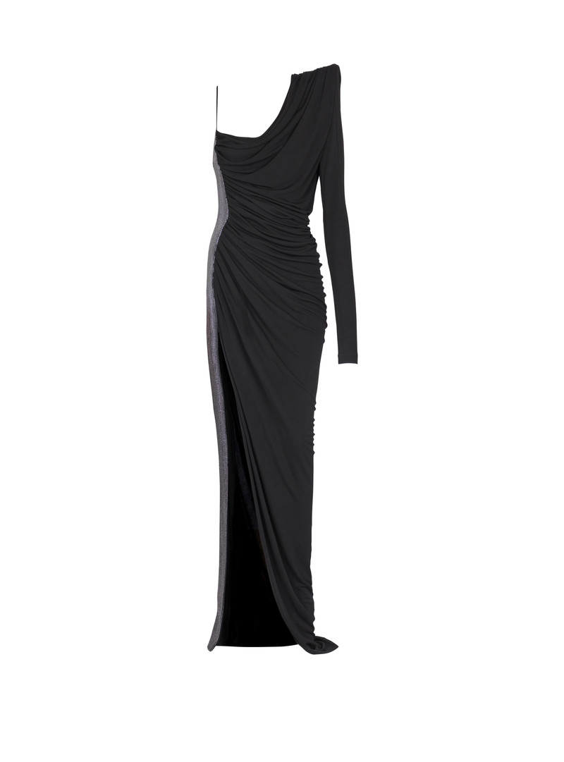 Draped asymmetrical two-material dress - 1