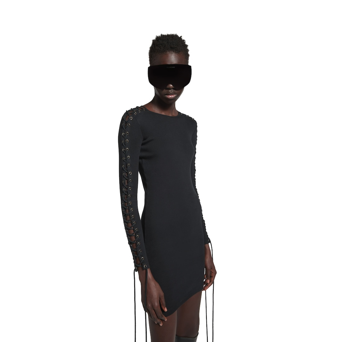 Women's Lace-up Long Sleeve Dress in Black - 5
