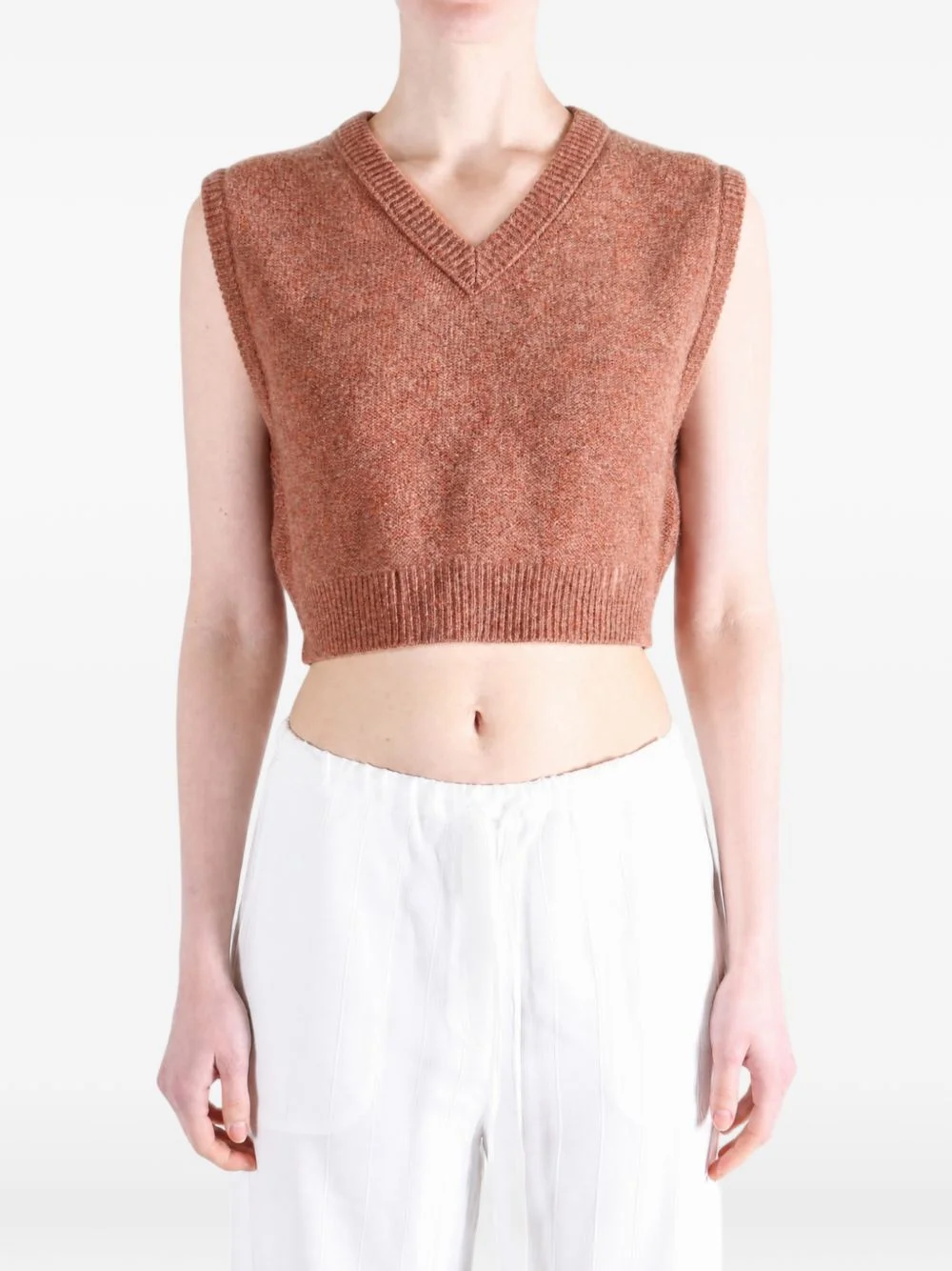 V-neck cropped sweater vest - 1