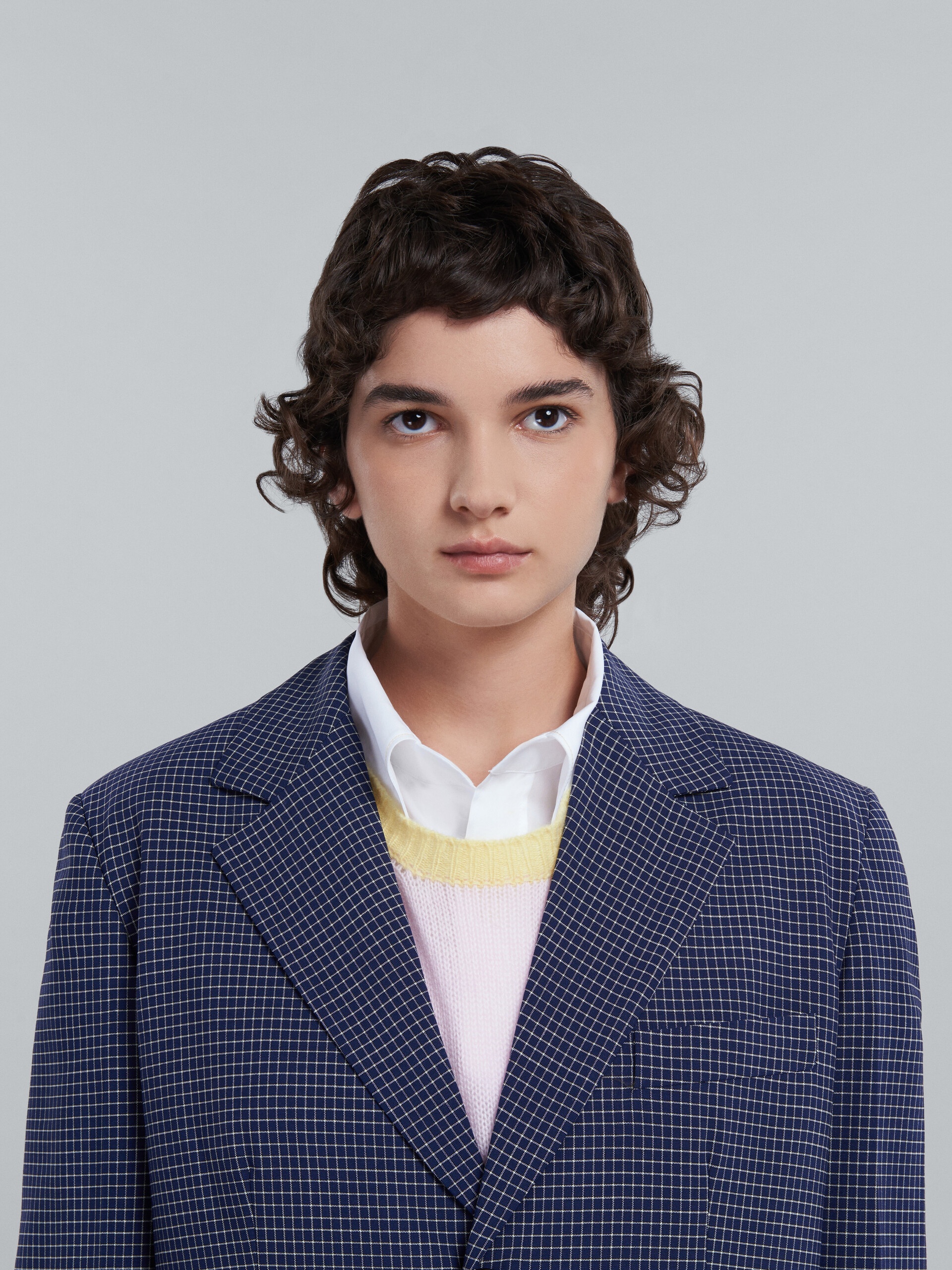 LONG WOOL BLAZER WITH GREEN CHECKS - 4