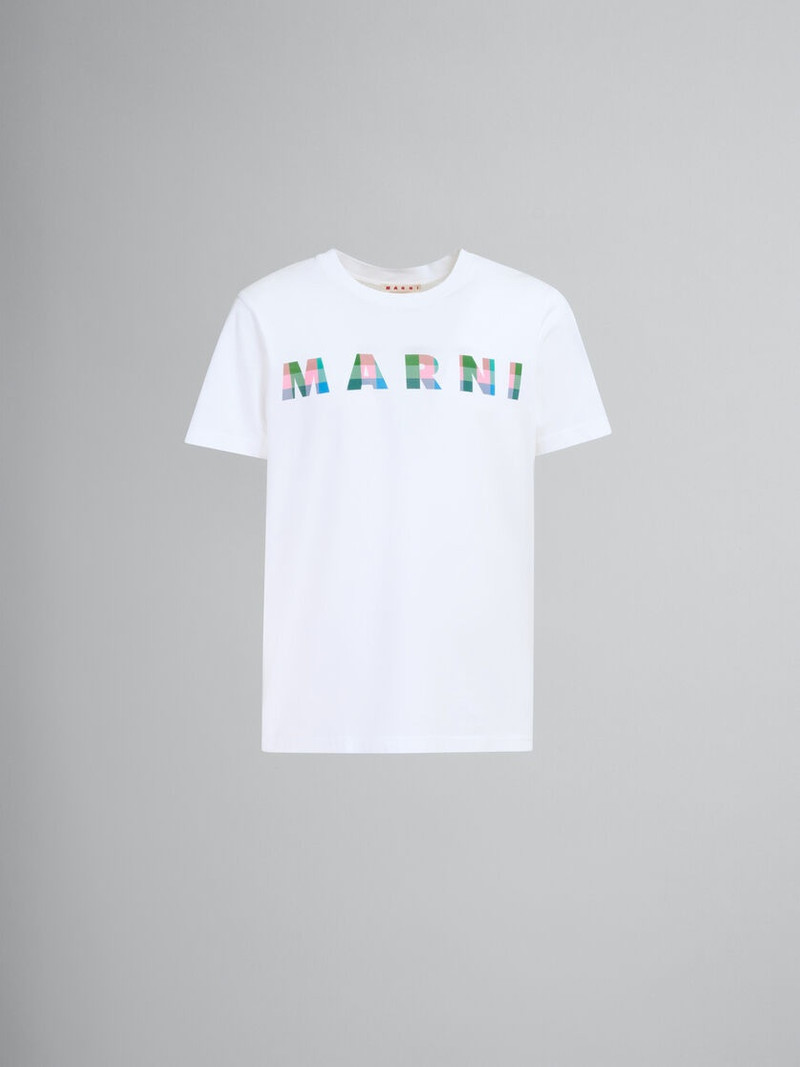 WHITE COTTON T-SHIRT WITH GINGHAM MARNI LOGO - 1