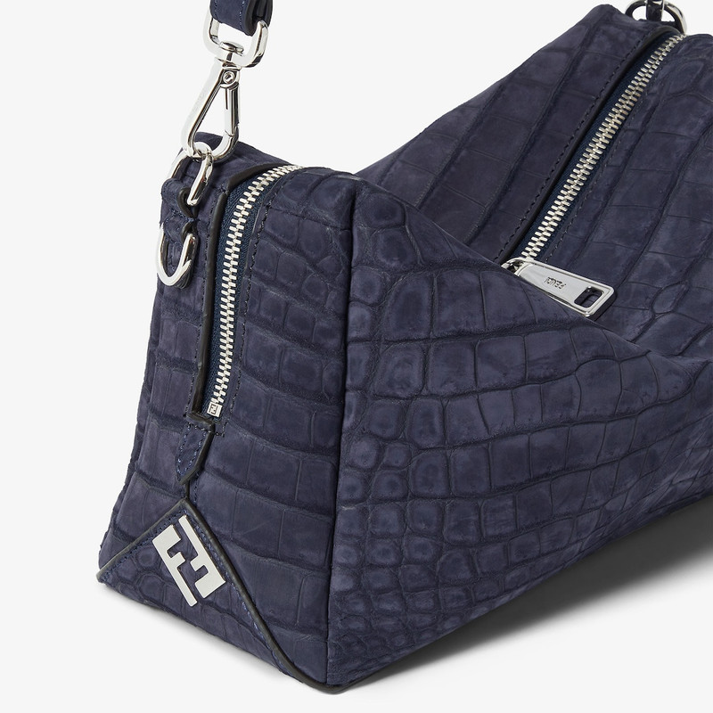 Fendi Lui Medium Navy blue nubuck crocodile leather bag 5