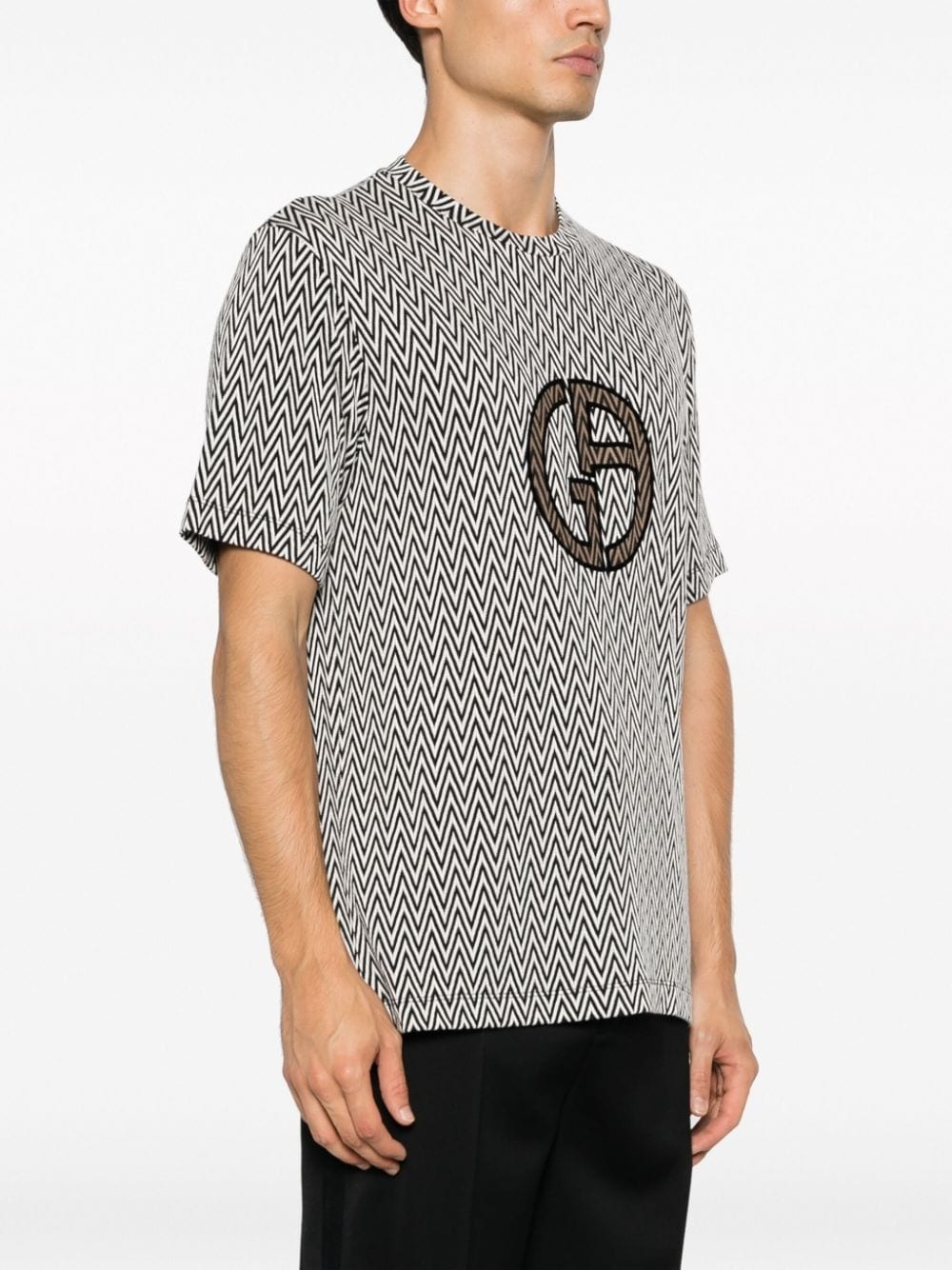 logo-embroidered zigzag T-shirt - 3