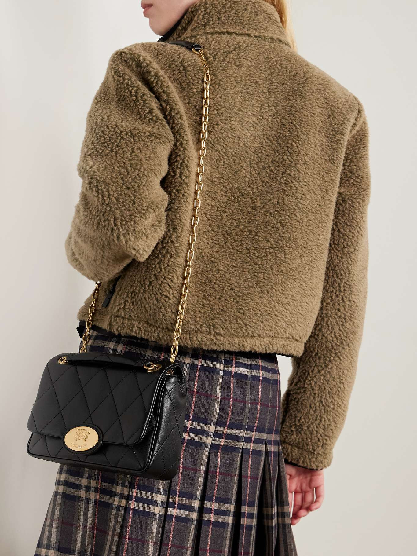Embellished quilted leather shoulder bag Black - 6