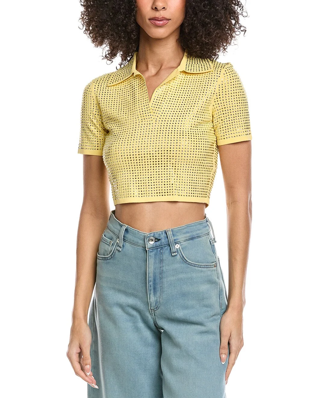 Sandro Rhinestone Crop Polo Shirt - 1