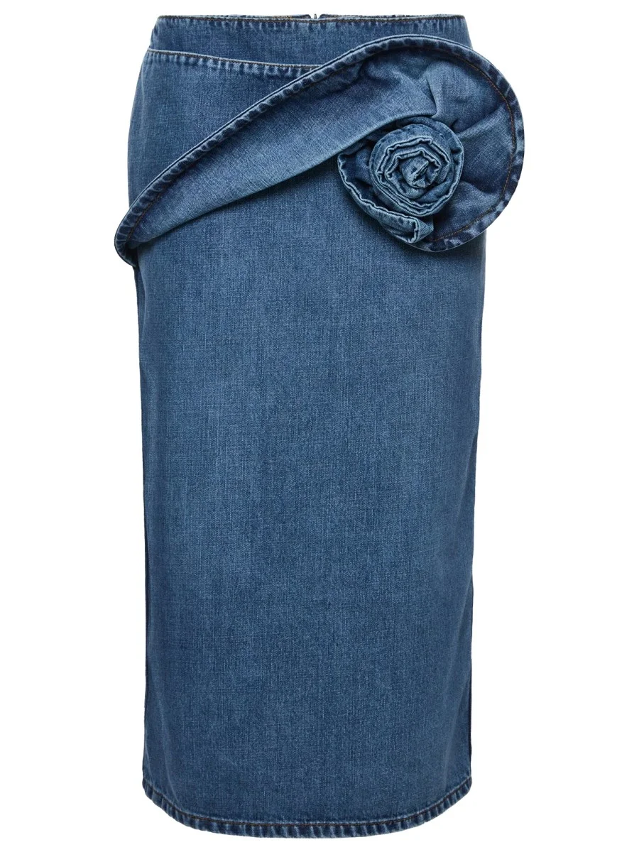 DENIM MIDI SKIRT WITH DRAPE - 1