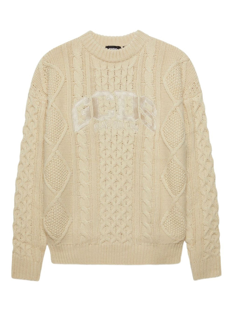 logo-embroidered cable-knit sweater 1