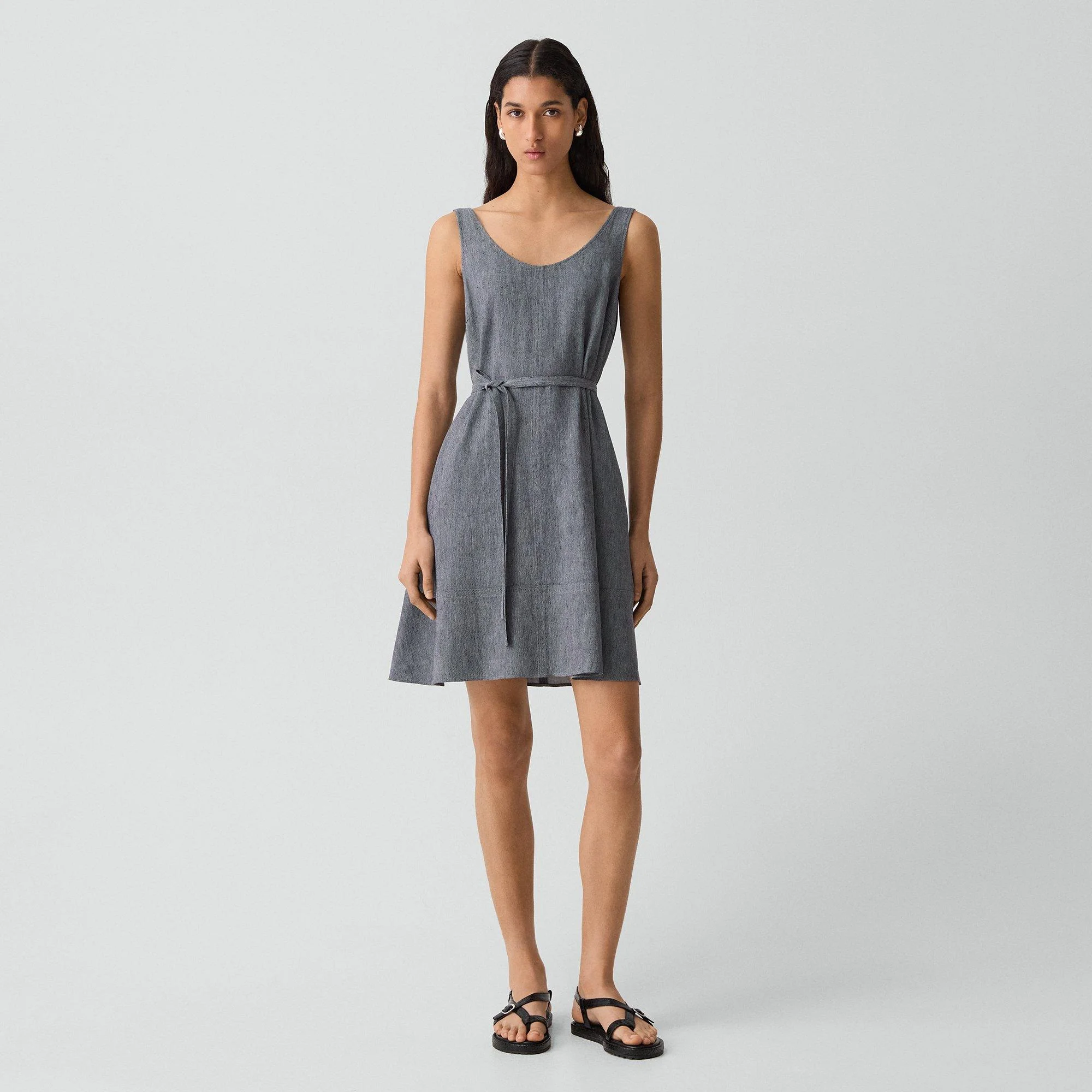 Fit-and-Flare Tank Dress in Fluid Linen - 1