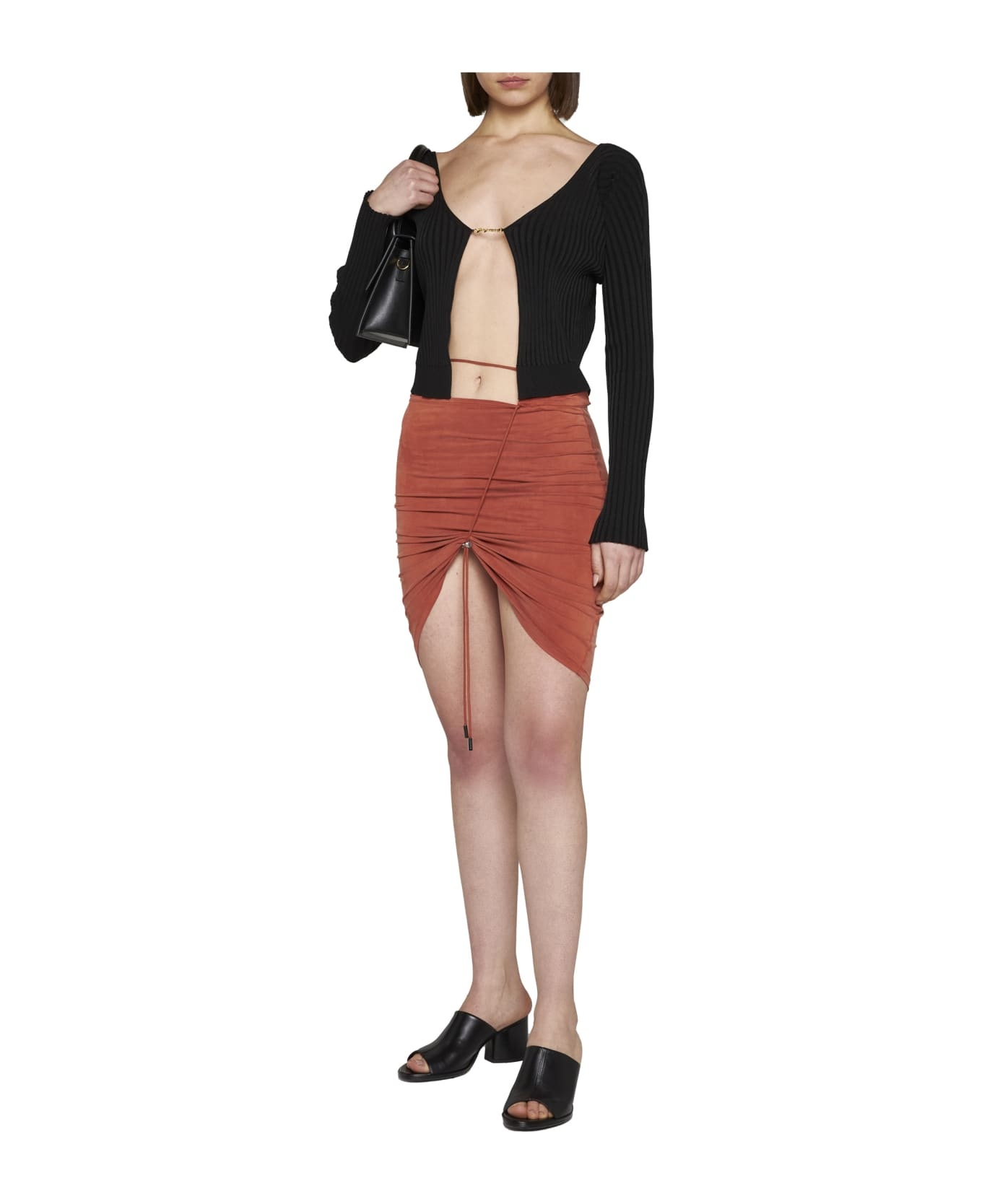 'la Maille Pralu Longue' Black Ribbed Cardigan With Logo Charm Woman - 3