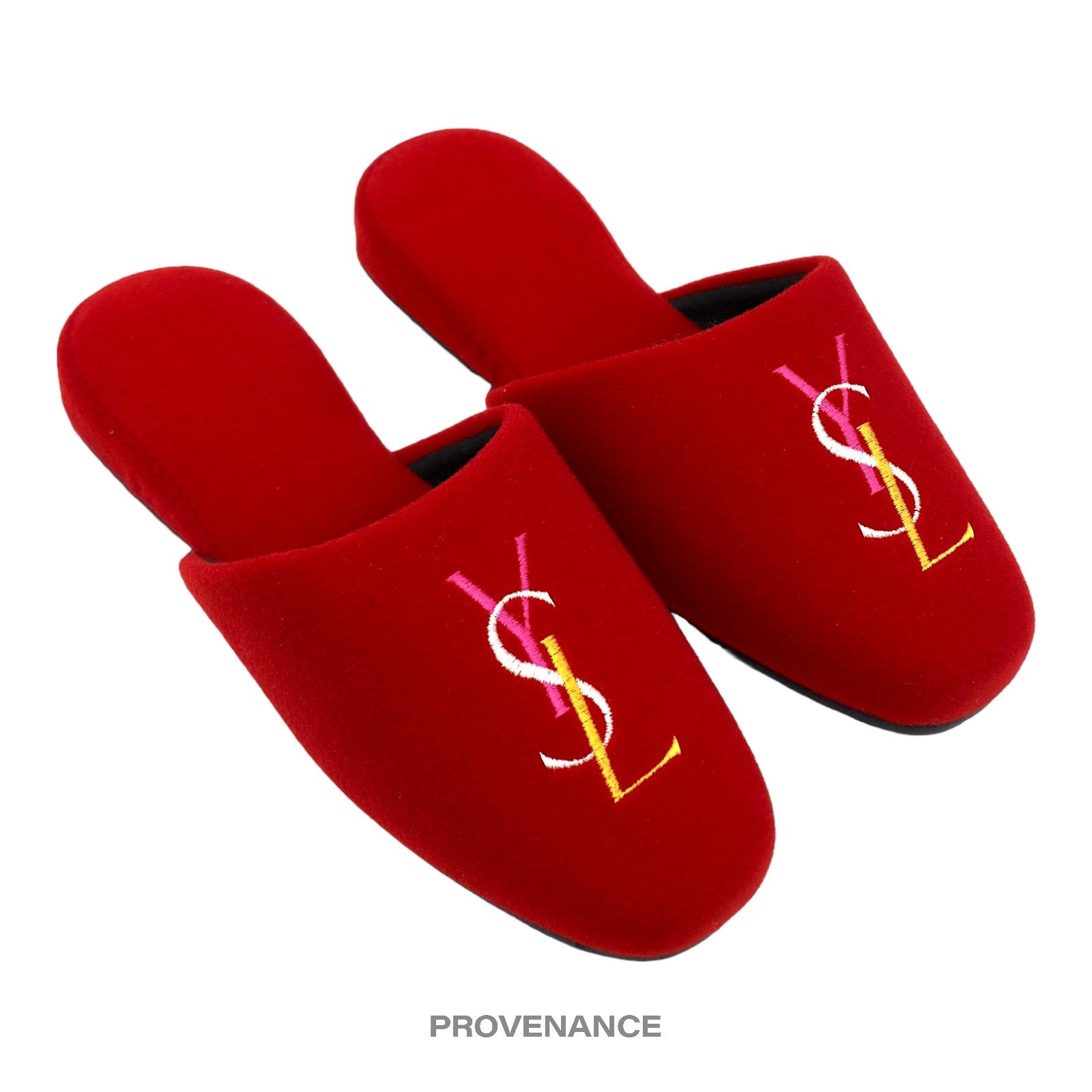 Yves Saint Laurent YSL Logo Slipper - Red Velour - 3