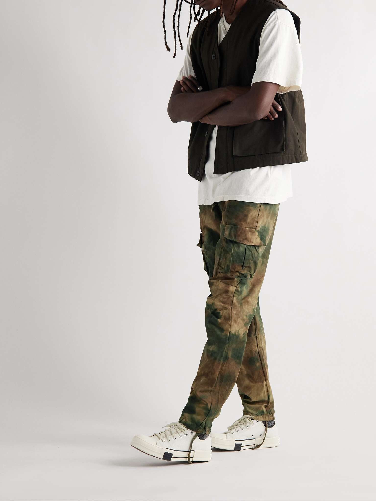 Straight-Leg Tie-Dyed Tapered Cotton Drawstring Trousers - 4