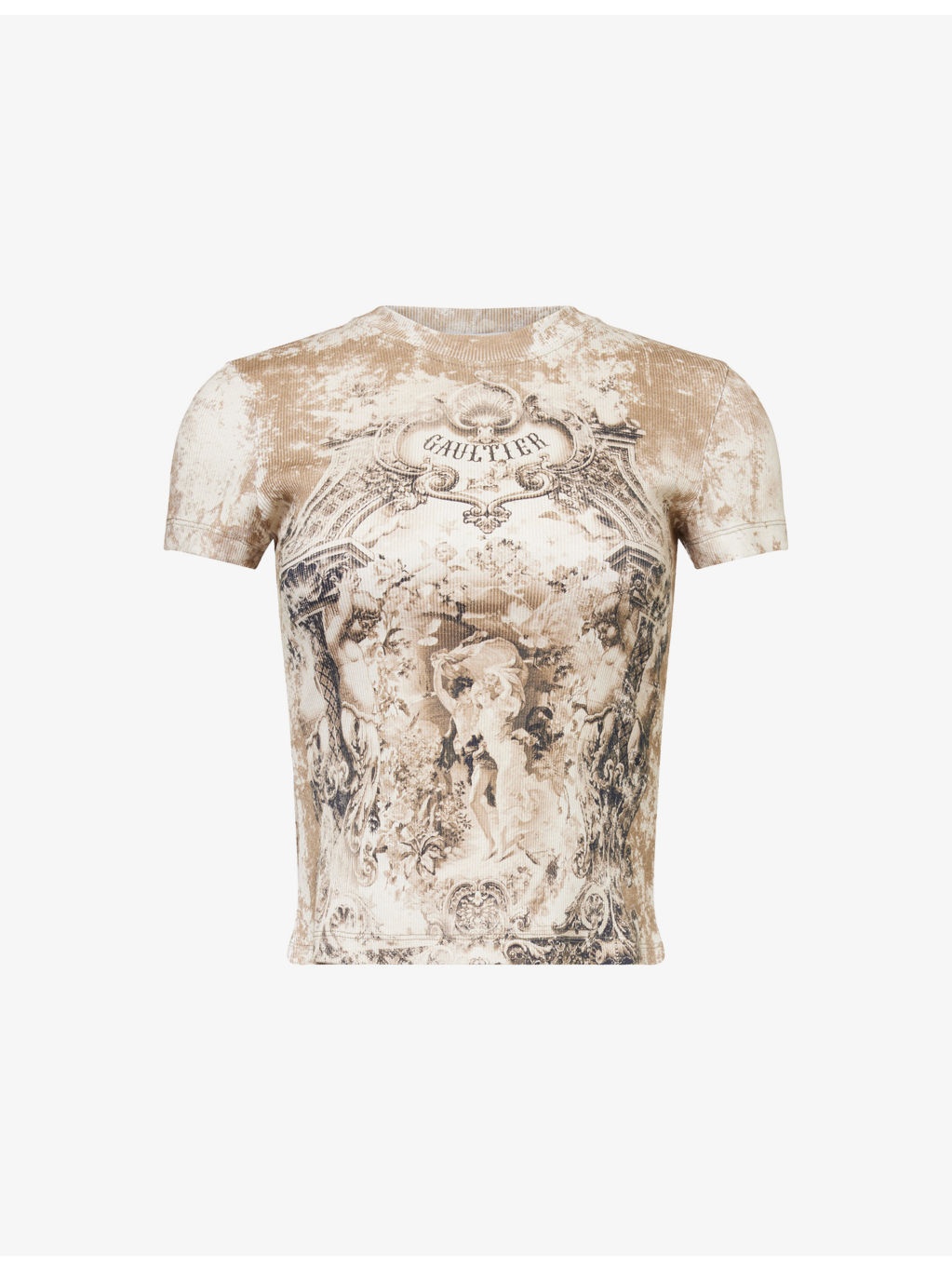 Printed Ribbed Stretch-Cotton T-Shirt - 1