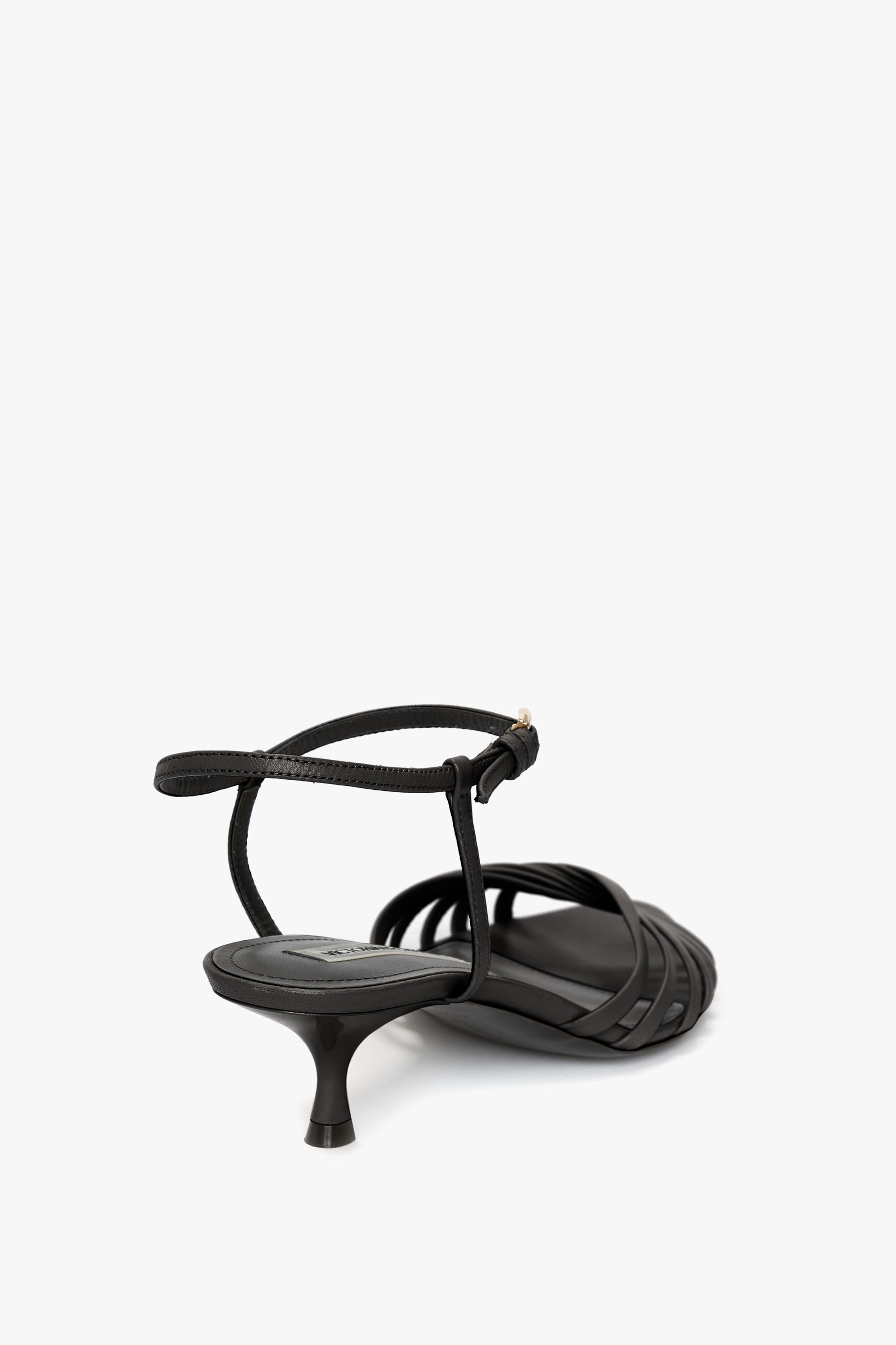 Open Toe Cage Kitten Heel In Black Leather - 3