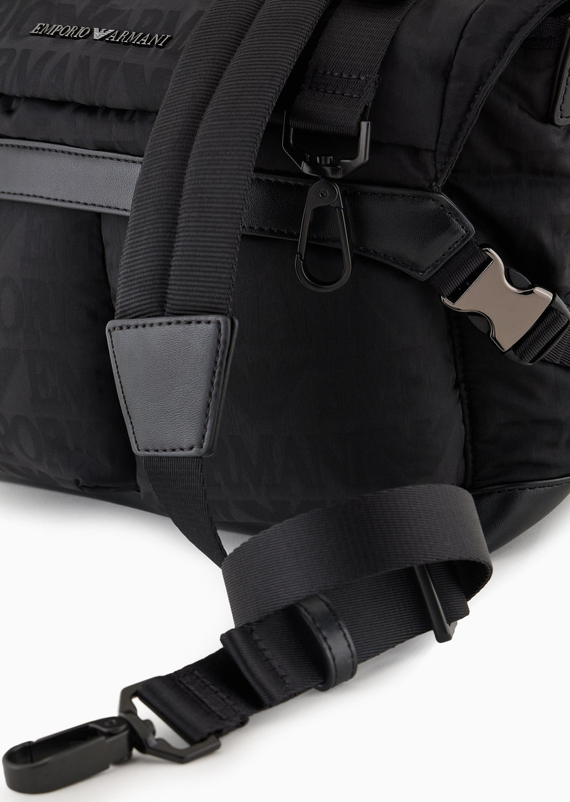 Nylon shoulder bag with all-over jacquard logo lettering 5