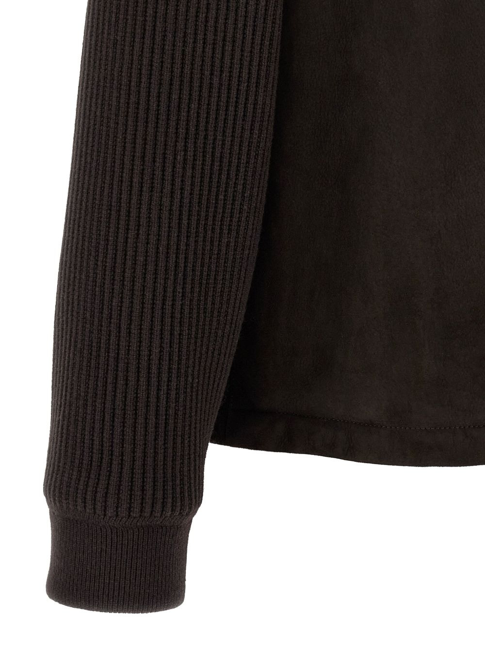 ribbed-sleeve suede bomber jacket - 4