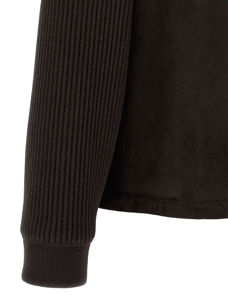 ribbed-sleeve suede bomber jacket 4