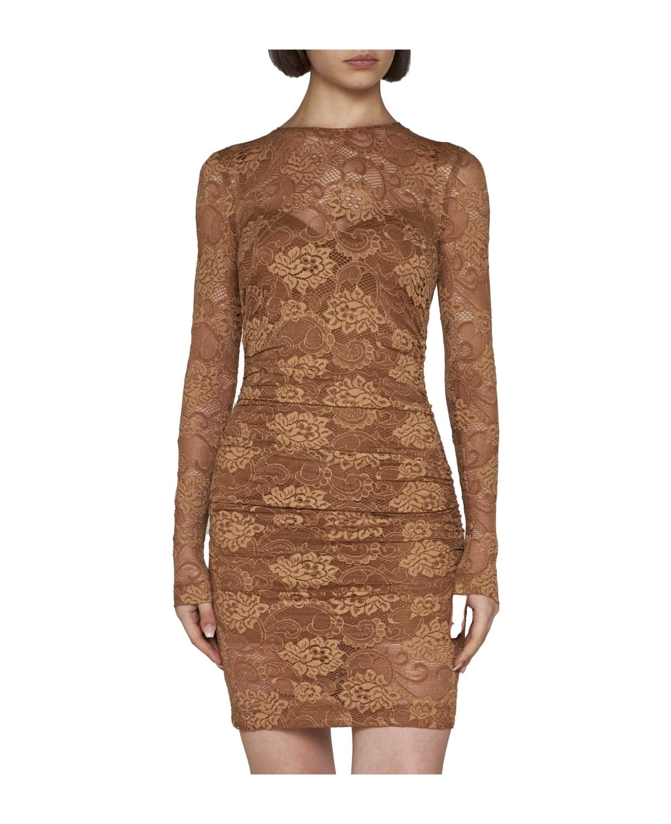 Lace Paneled Longsleeved Short Dress - 3