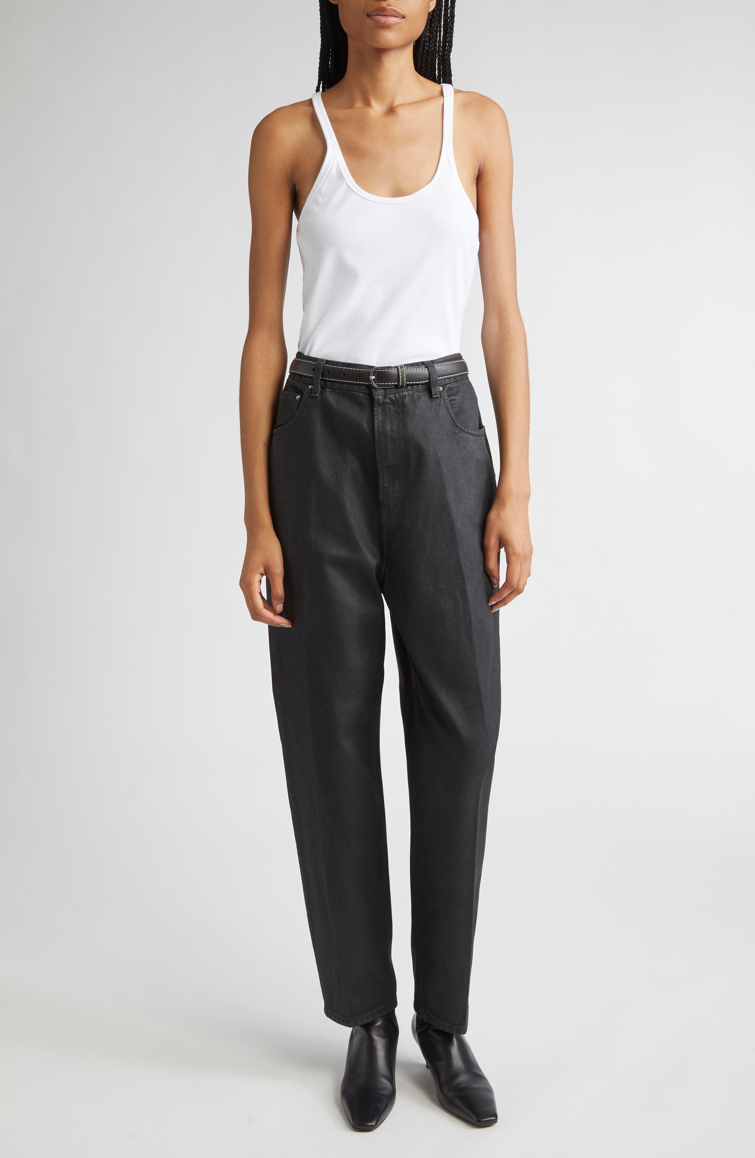TOTEME Coated High Waist Tapered Jeans in Coated Black 207 at Nordstrom - 2