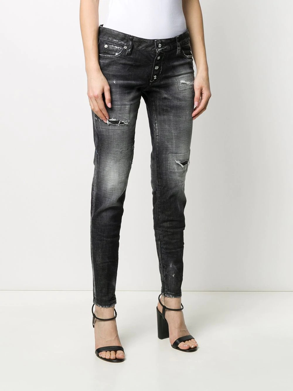 distressed zipped ankle skinny trousers - 3