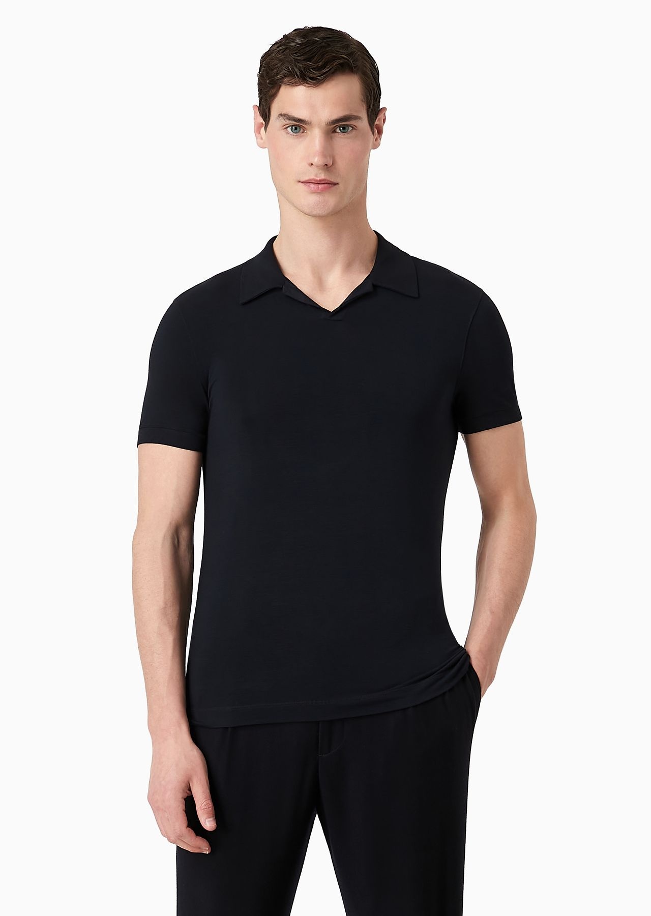 Stretch viscose jersey short-sleeved polo shirt - 2