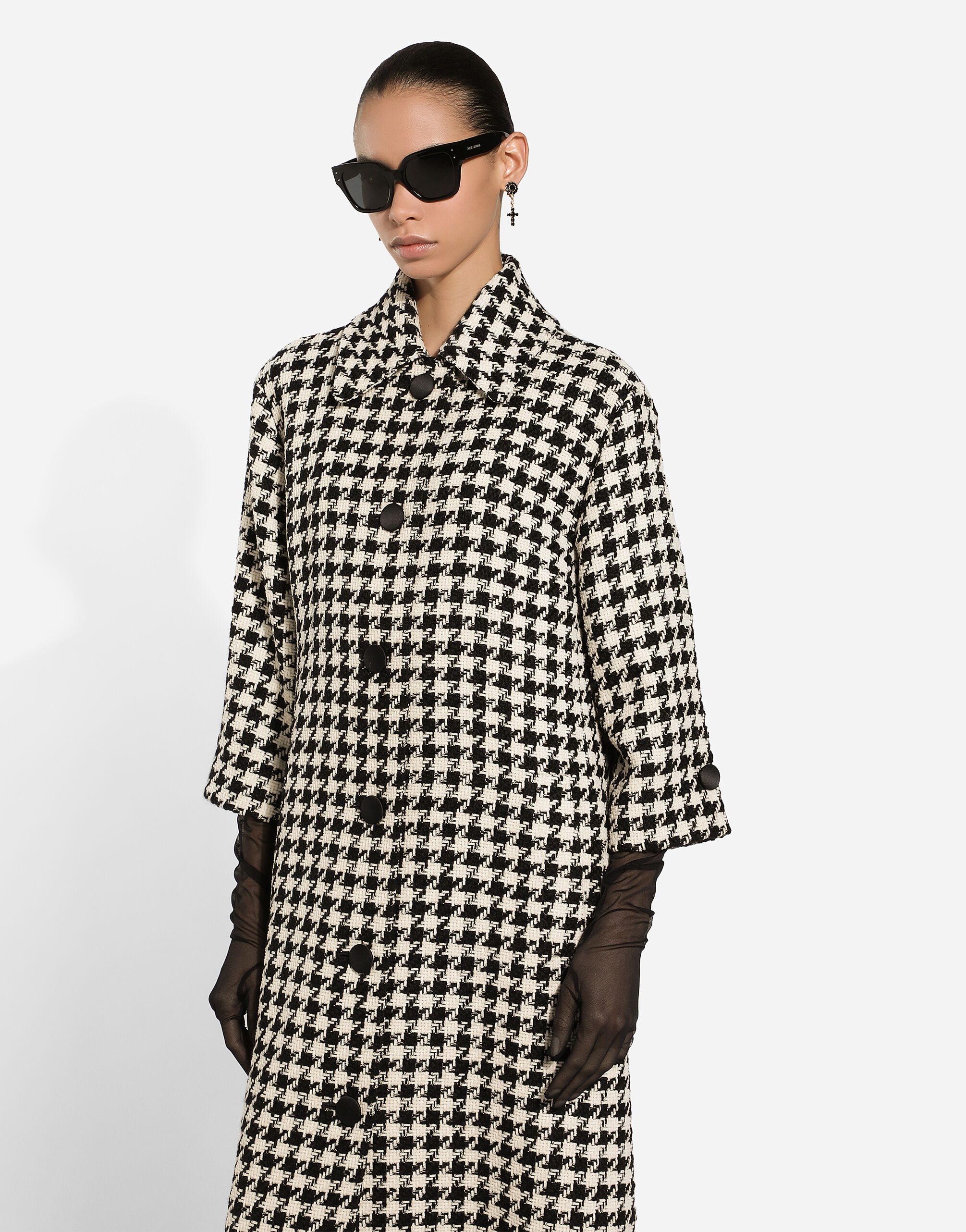 Single-breasted macro-houndstooth wool coat - 4