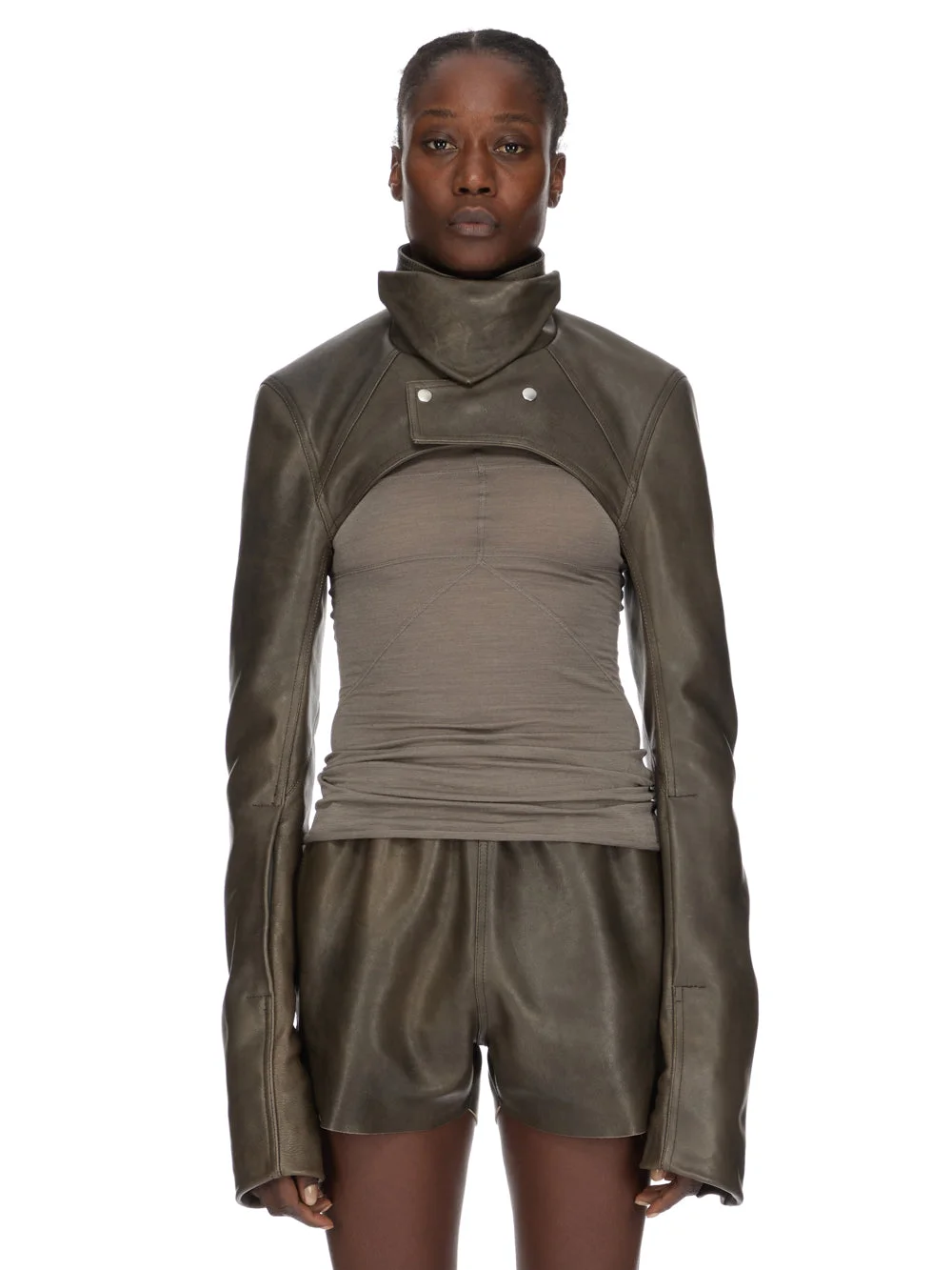 Rick Owens Microbiker Cropped Leather Jacket - 1