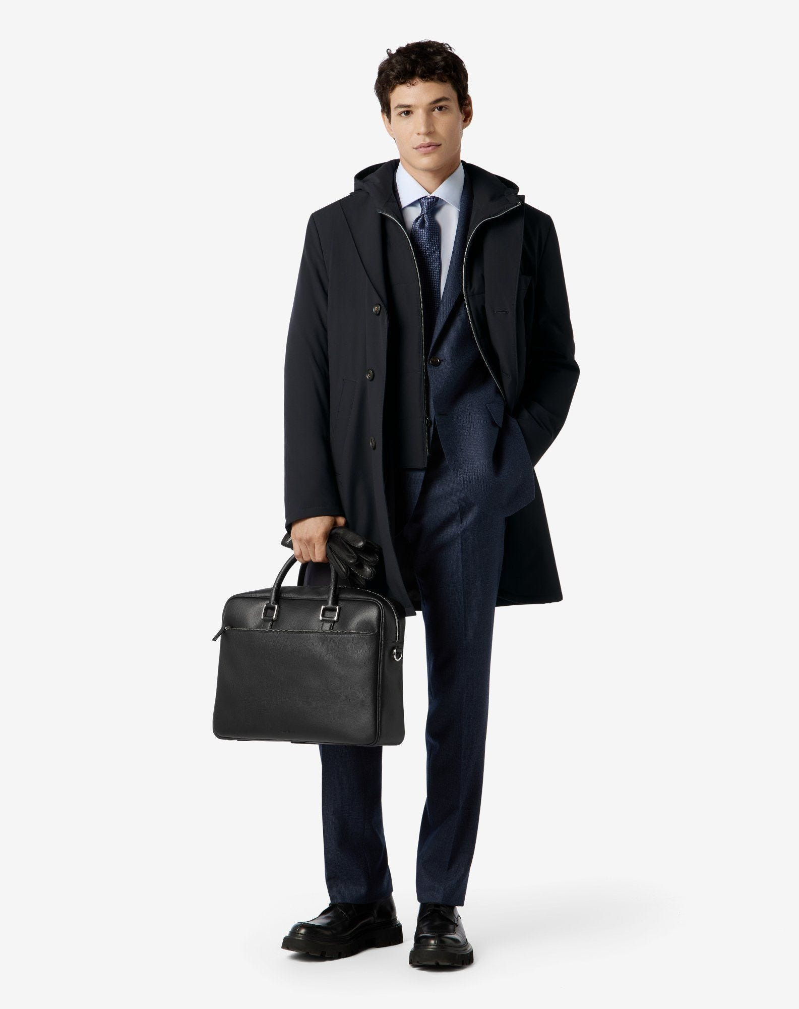 Blue technical fabric coat with detachable vest - 2