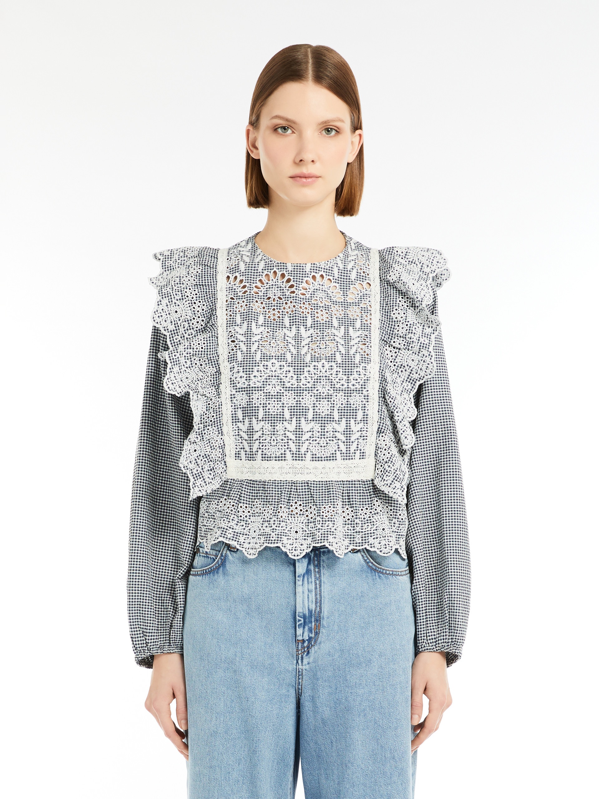 ORAZIO Gingham cotton-canvas blouse with embroidery - 3