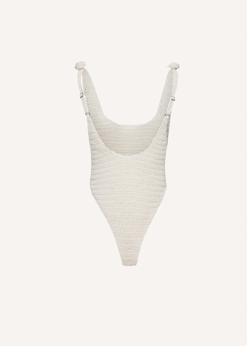 Crochet rosette bodysuit in beige 2