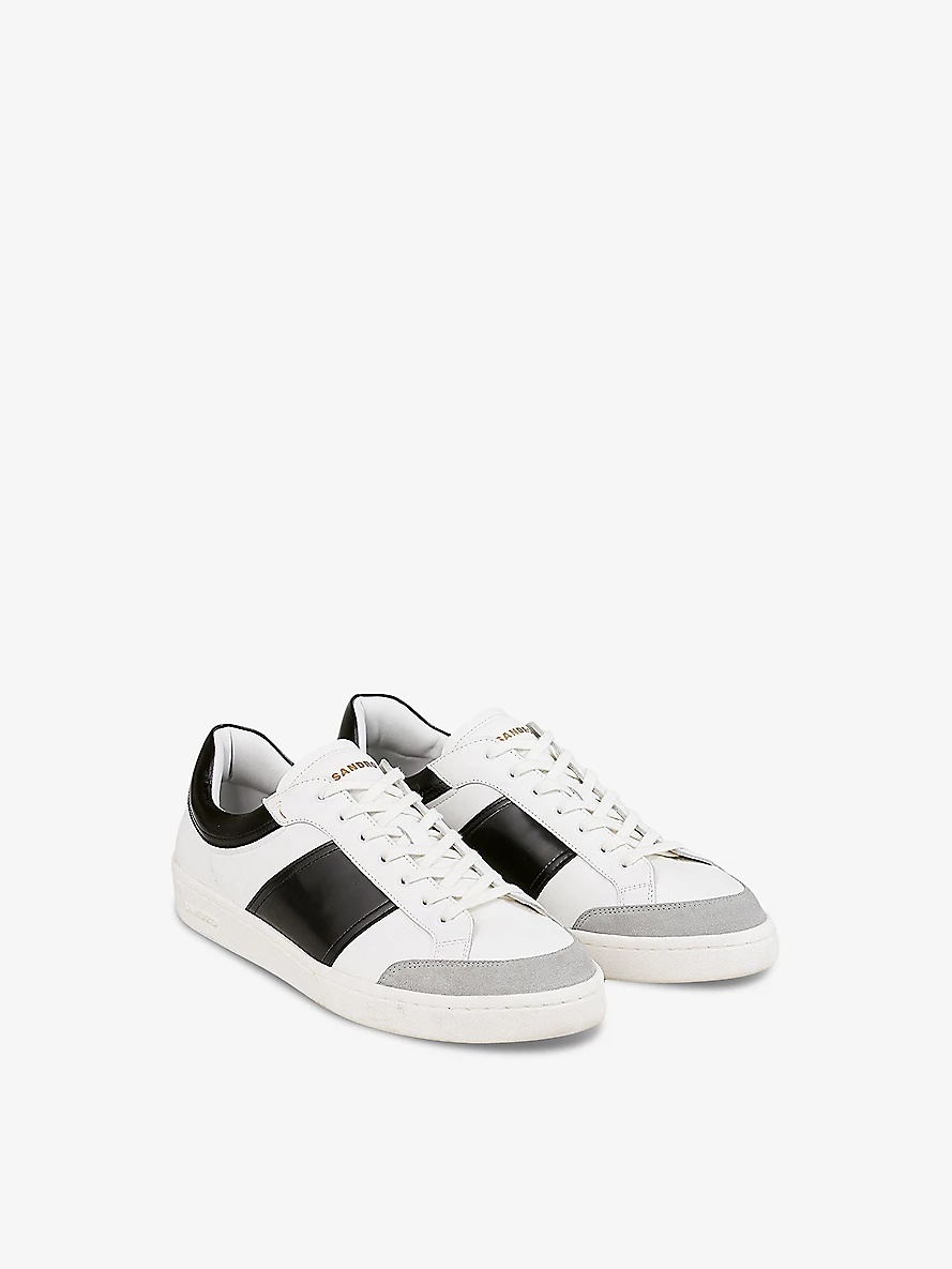 Contrast-panel logo-print leather low-top trainers - 3