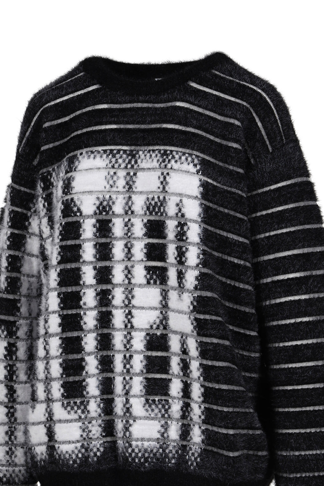 "GAULTIER" CREW NECK OVERSIZED SWEATER / BLK/WHT - 8