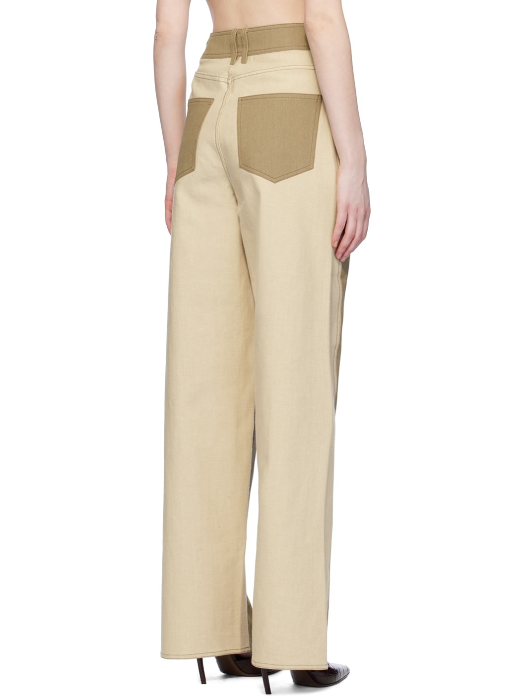 Khaki & Beige Reverse Jeans - 3