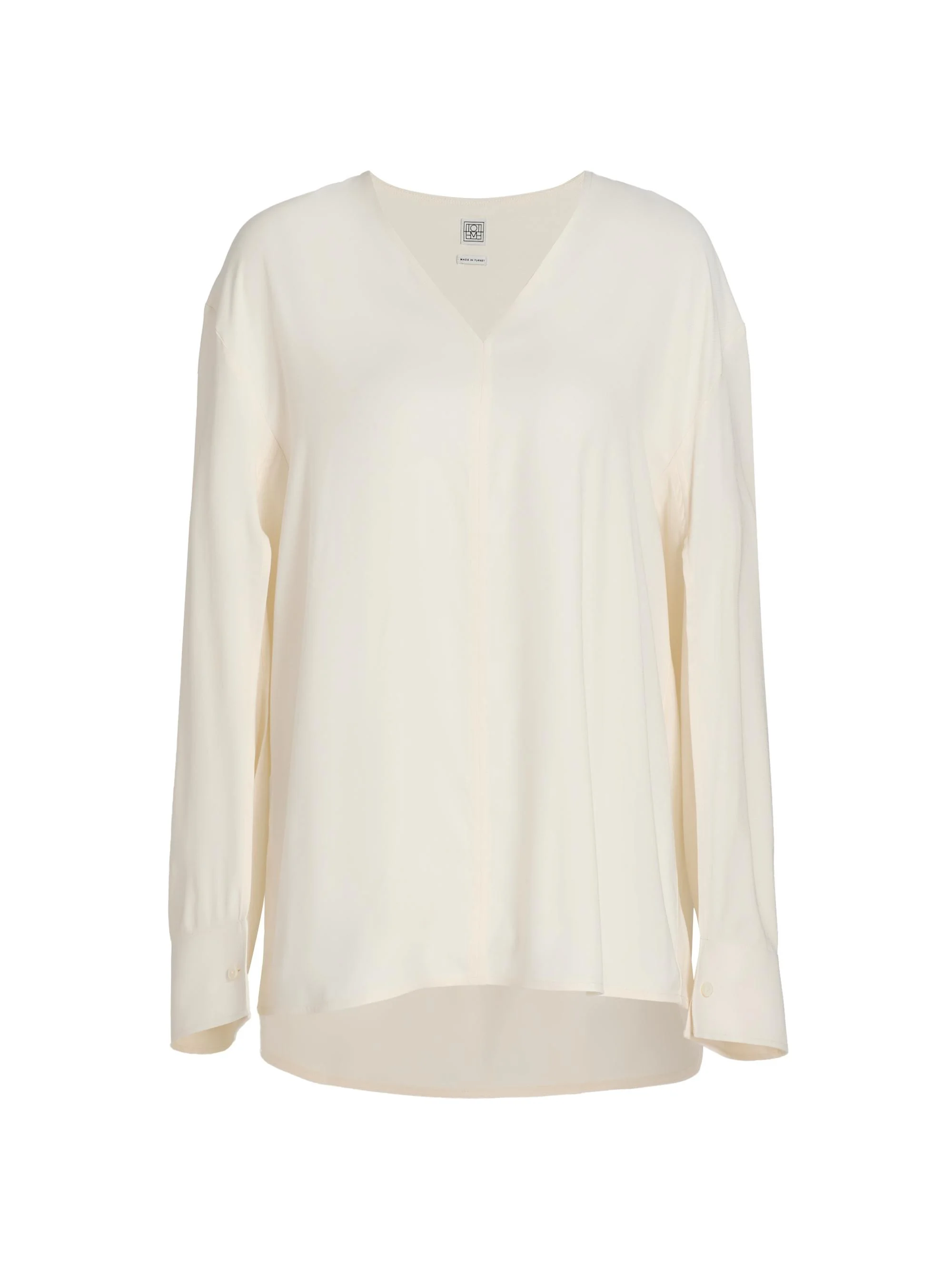 Women's V-Neck Twill Blouse - Stone - 1