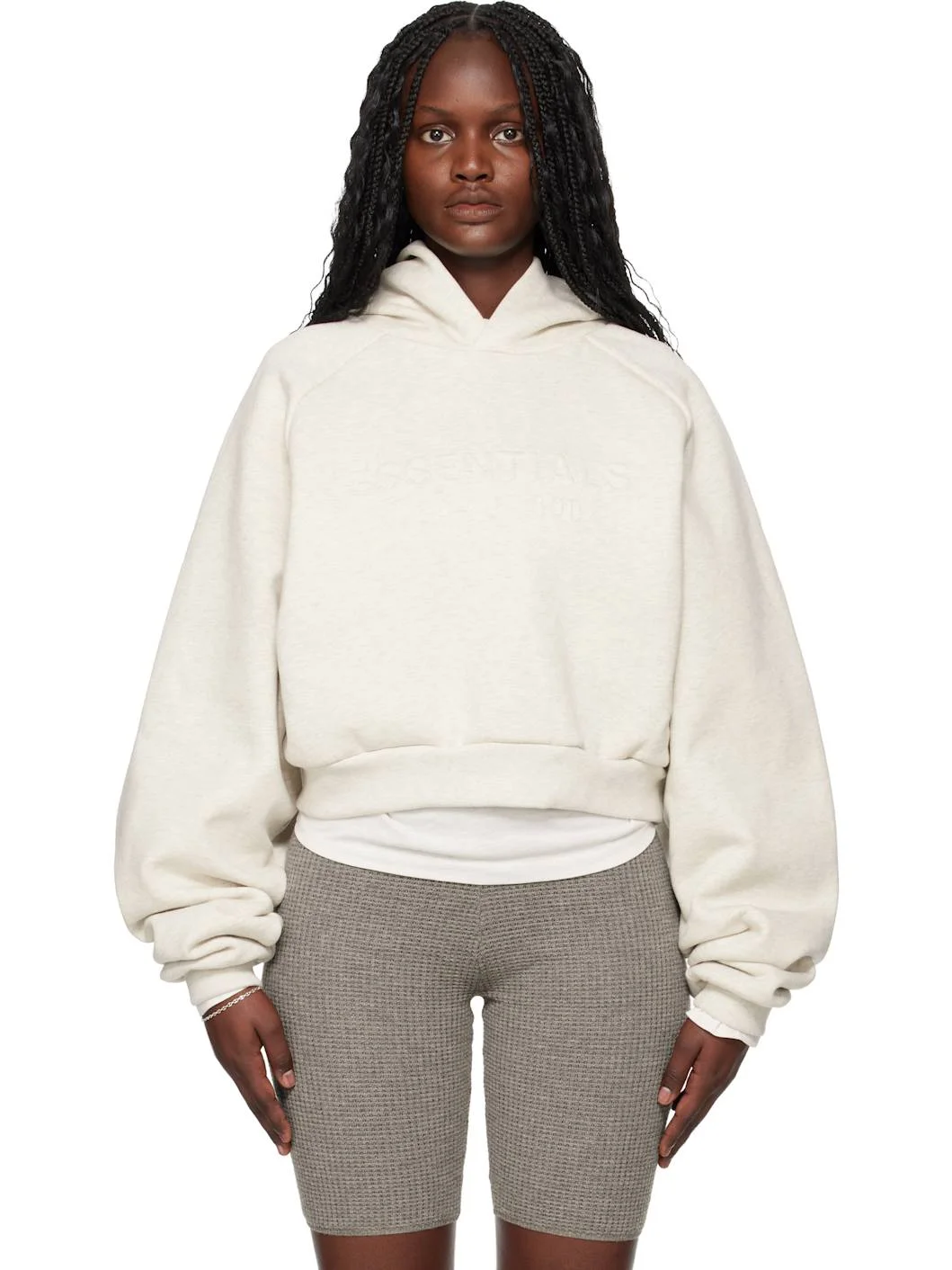 Gray Holiday Embossed 90s Raglan Hoodie - 1