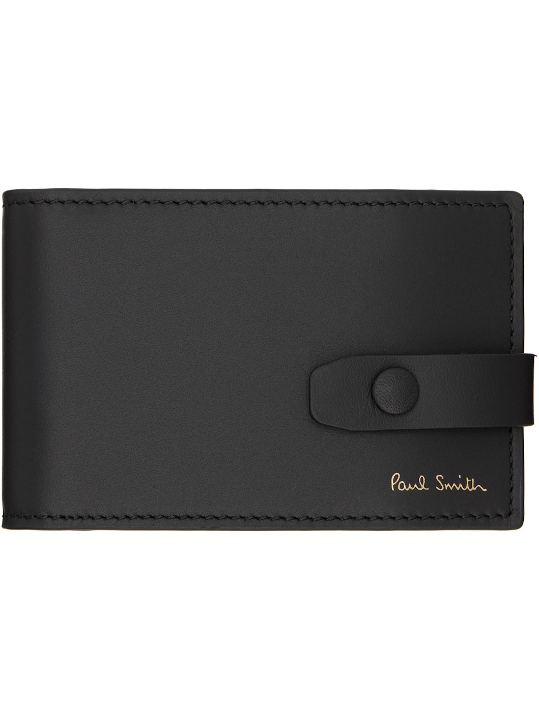 Black Signature Stripe Leather Card Holder - 1