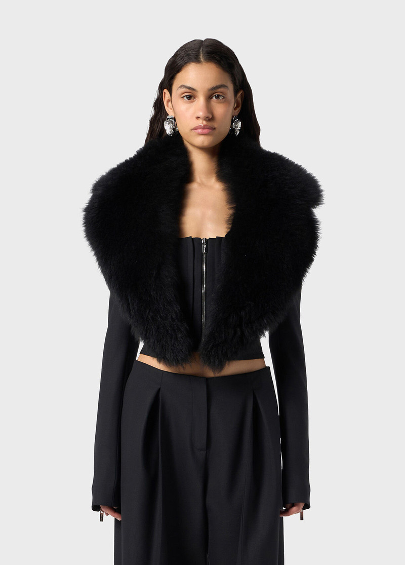 Blumarine TWILL JACKET WITH FUR COLLAR outlook