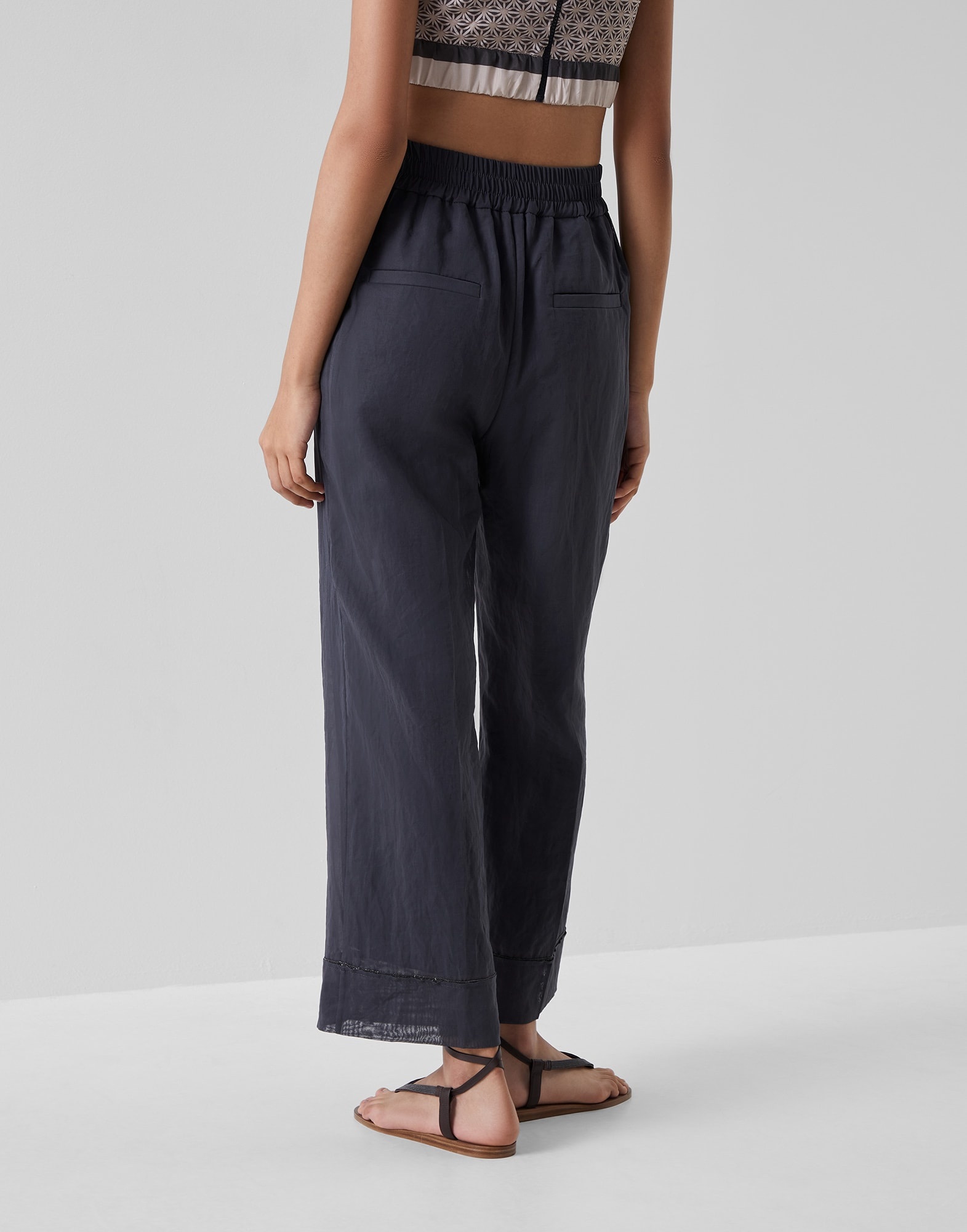 Cotton organza pyjama-style trousers with shiny cuffs - 2