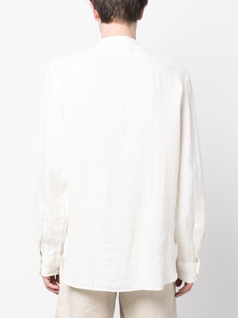 band-collar linen shirt - 4
