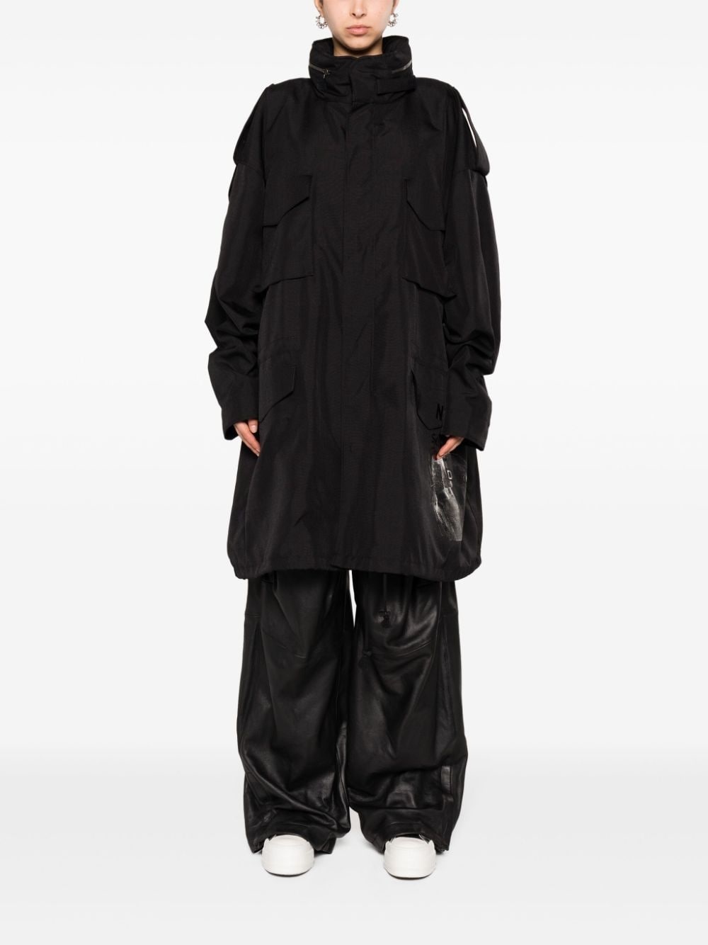 concealed-hood cotton parka coat - 2