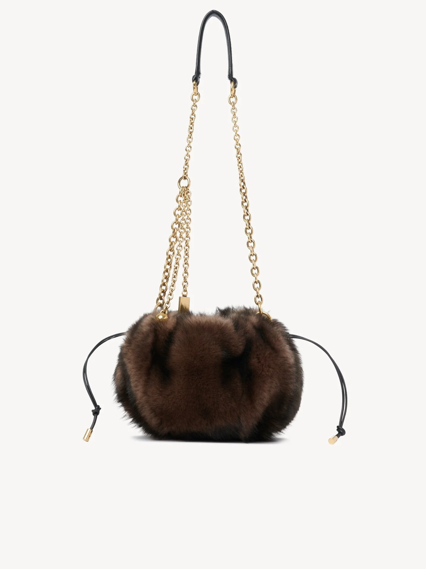 CHLOÉ PLISSÉ SHOULDER BAG WITH CHAIN IN SHEARLING - 1