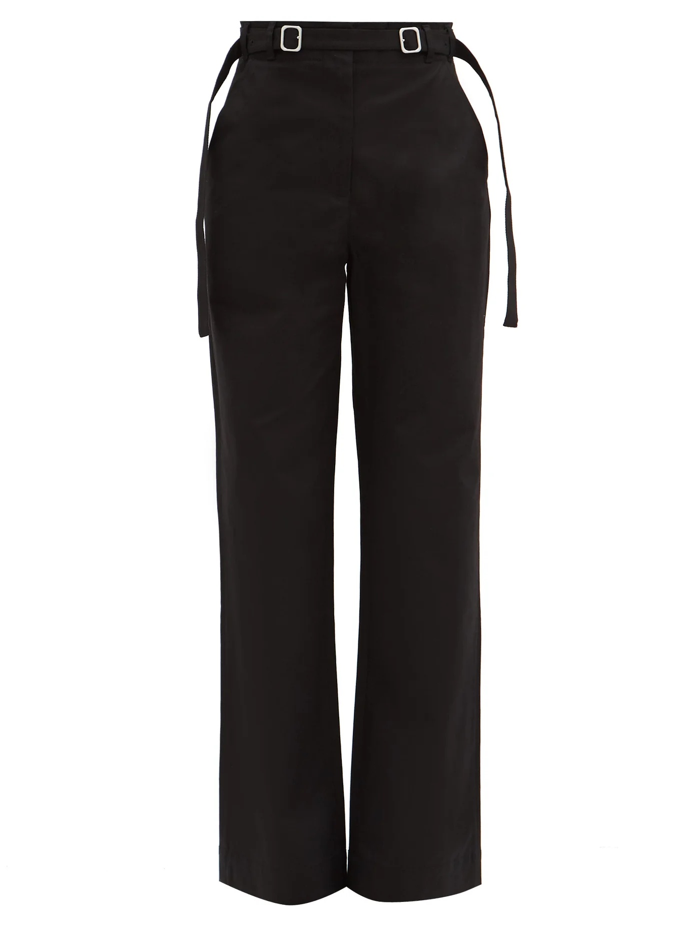 Belted cotton-blend wide-leg trousers - 1