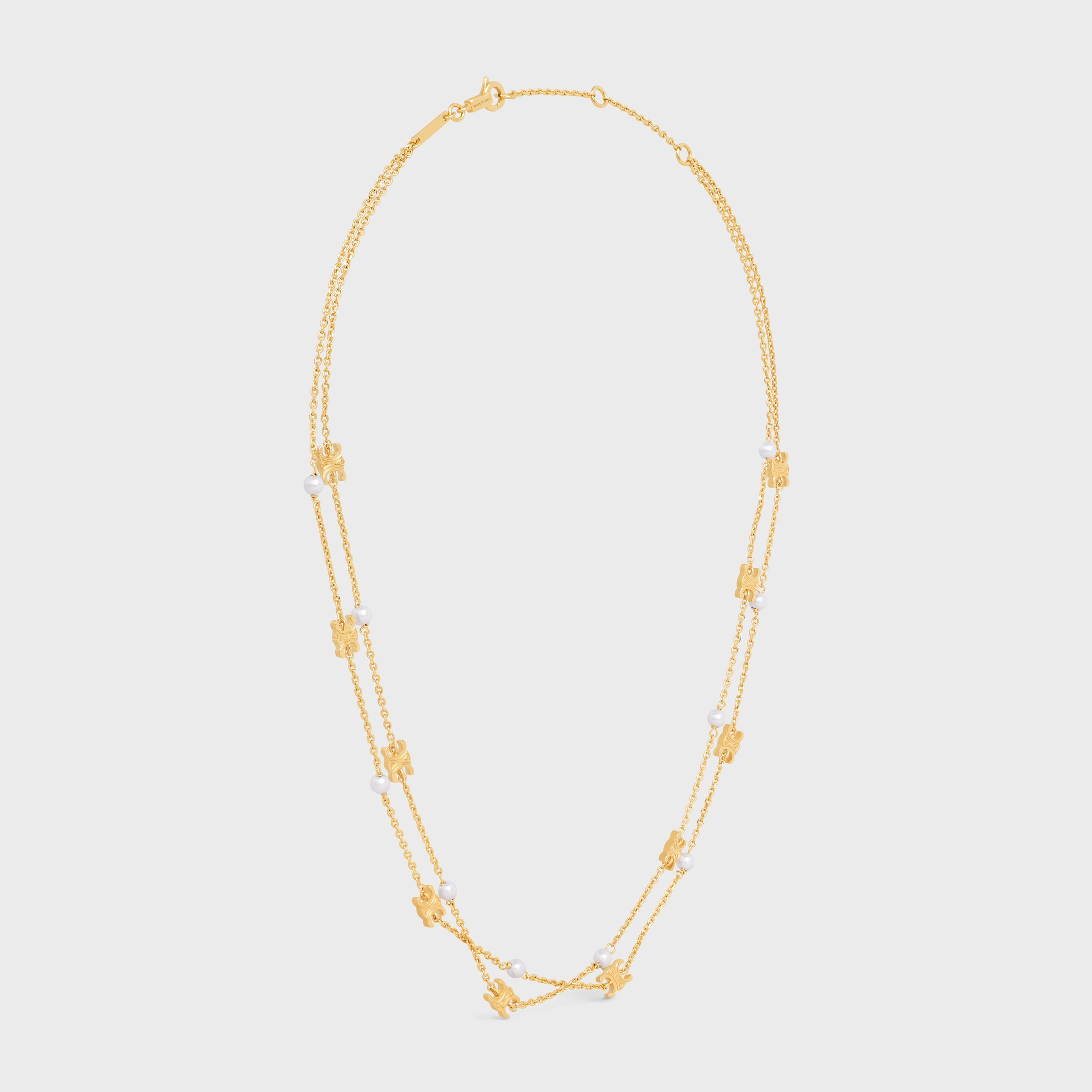 Triomphe Pearl Double Necklace in Brass with Gold Finish and Resin Pearls - 3