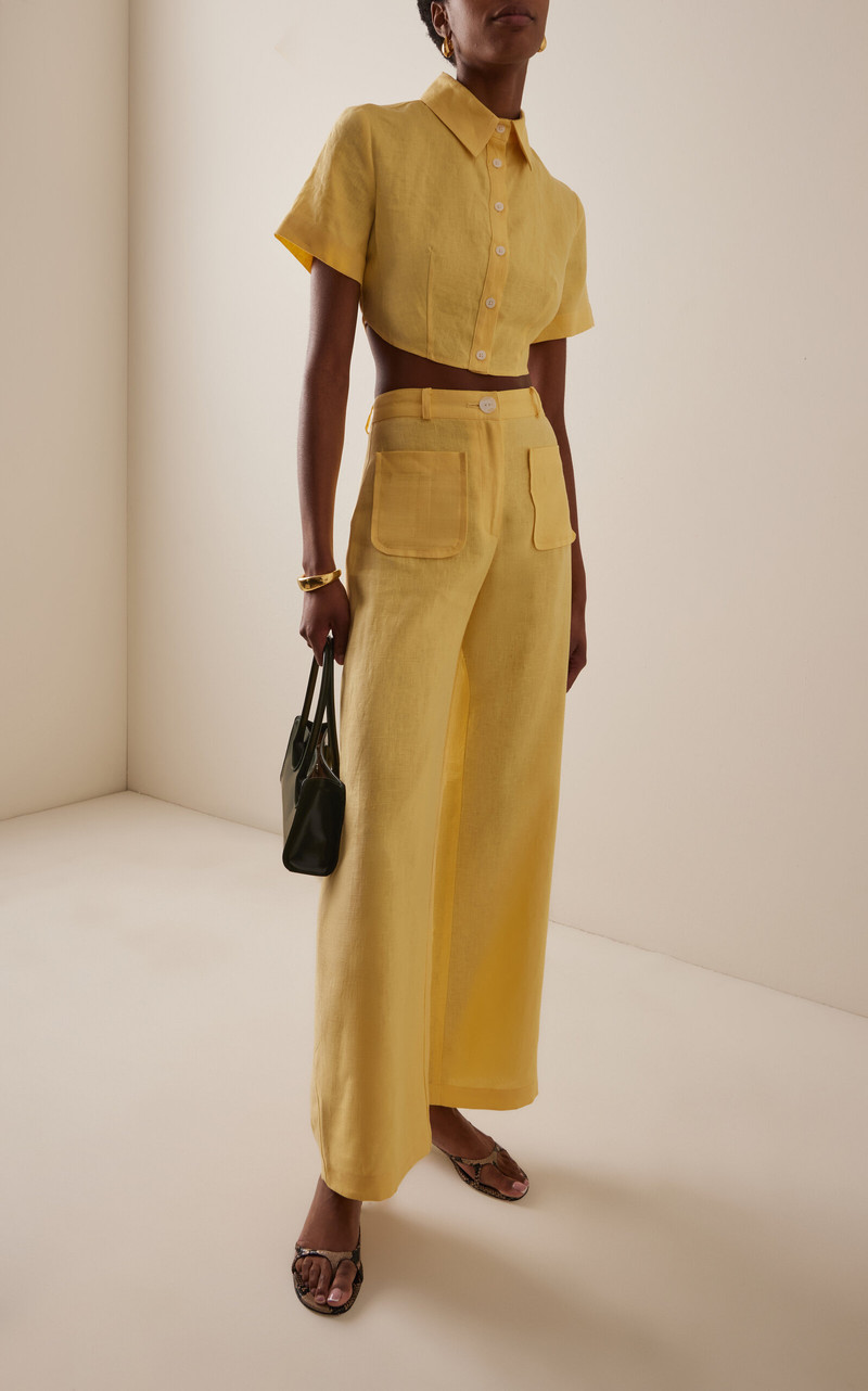 MATTHEW BRUCH Button Linen Pocket Pants yellow outlook