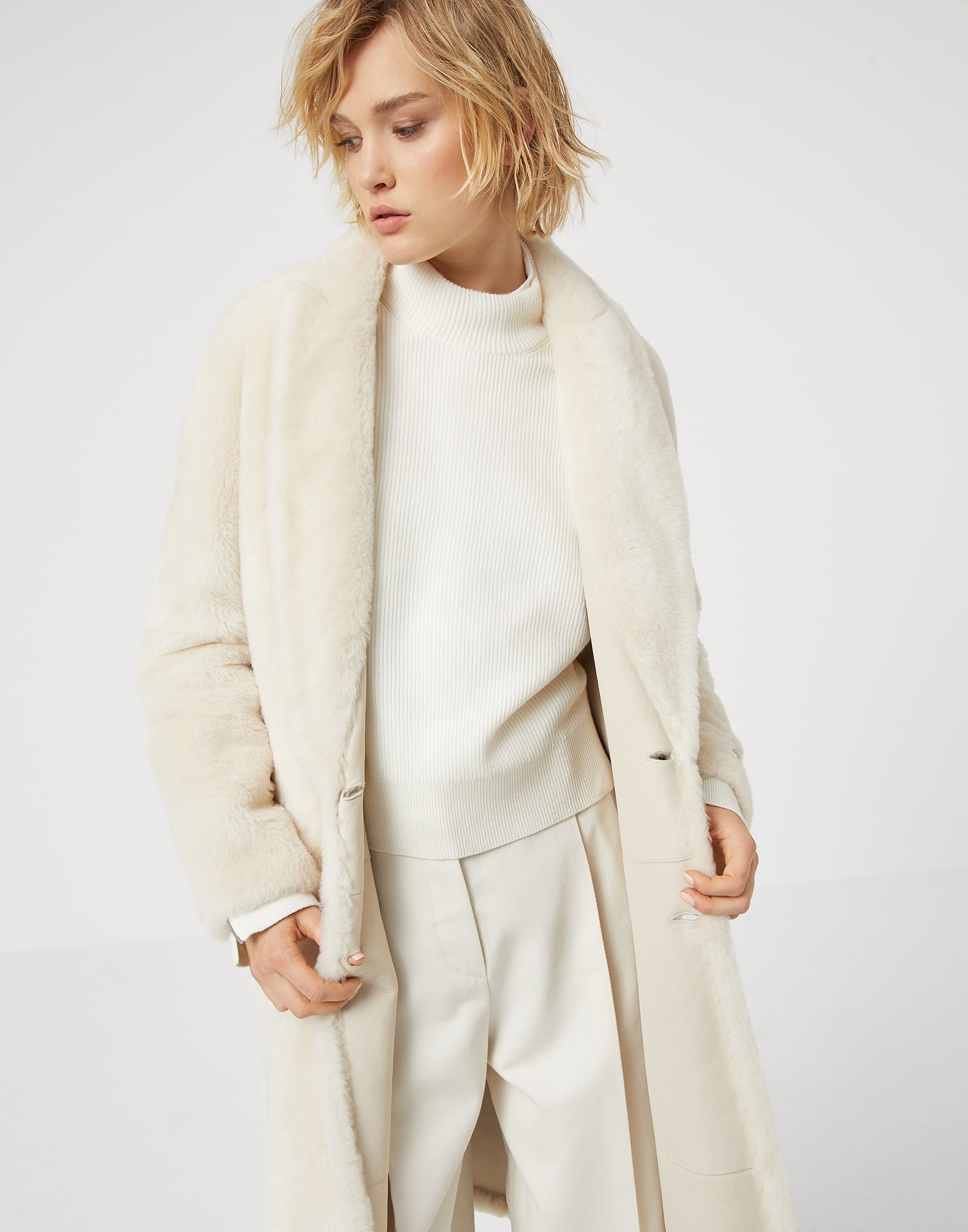 Reversible shearling coat with Precious patch - 4
