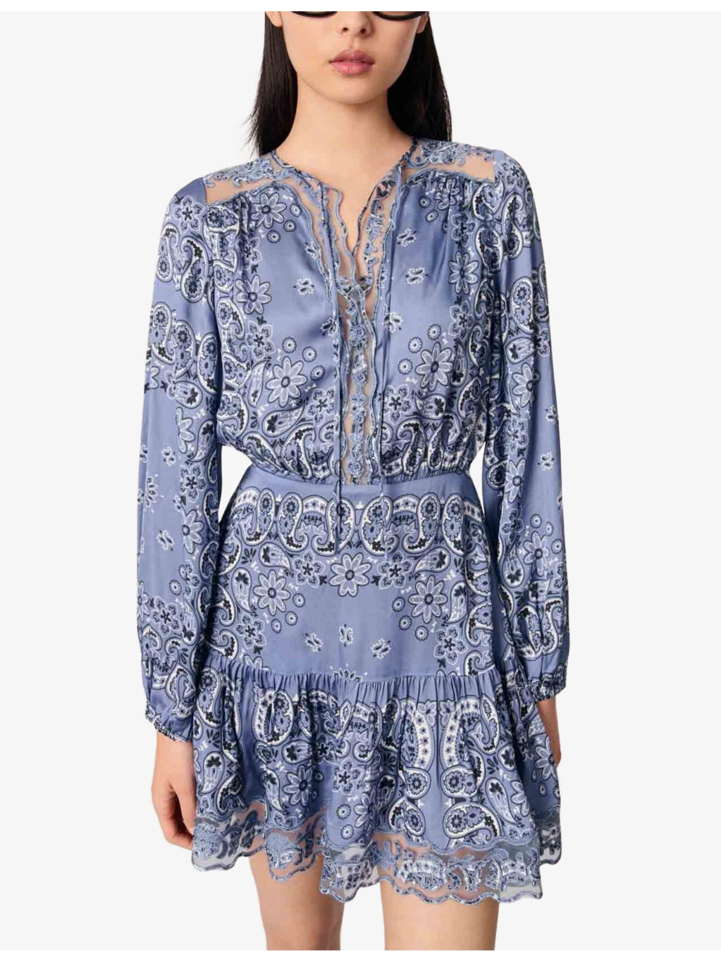 Bandana-Pattern Long-Sleeved Woven Mini Dress - 6