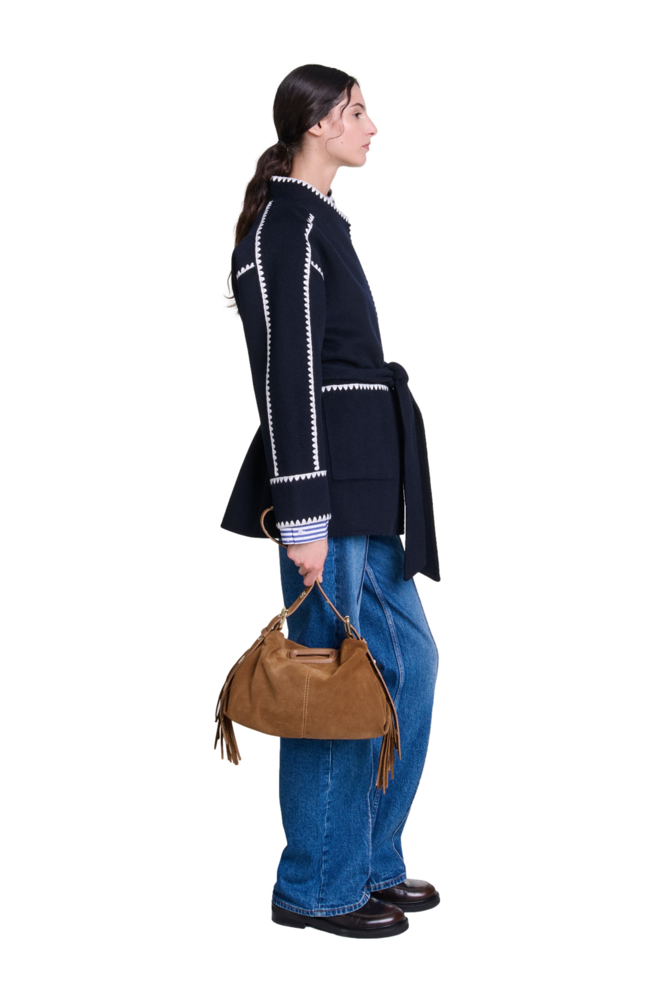 maje Double-faced coat in Navy/white at Nordstrom - 3
