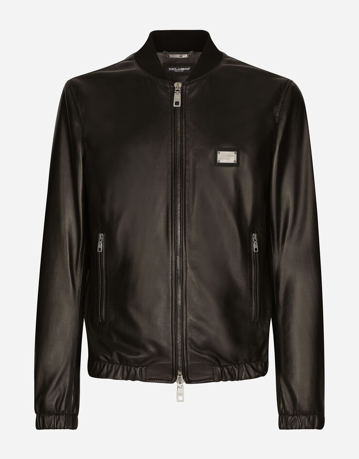 Leather jacket with branded tag - 1